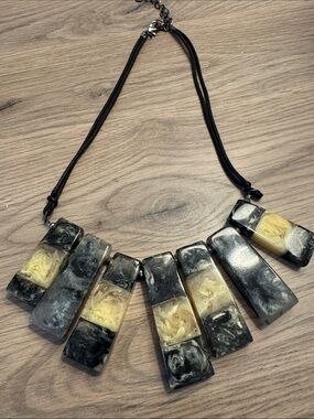 Marbled Black and Yellow Resin Statement Necklace
